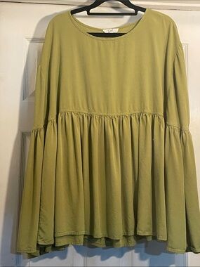 Flowy Peplum Blouse in Olive Green